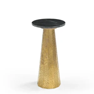 Mango Wood Brass End Table in Natural Finish