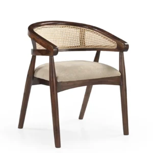 Acacia Wood Dining Chair with Rattan Back