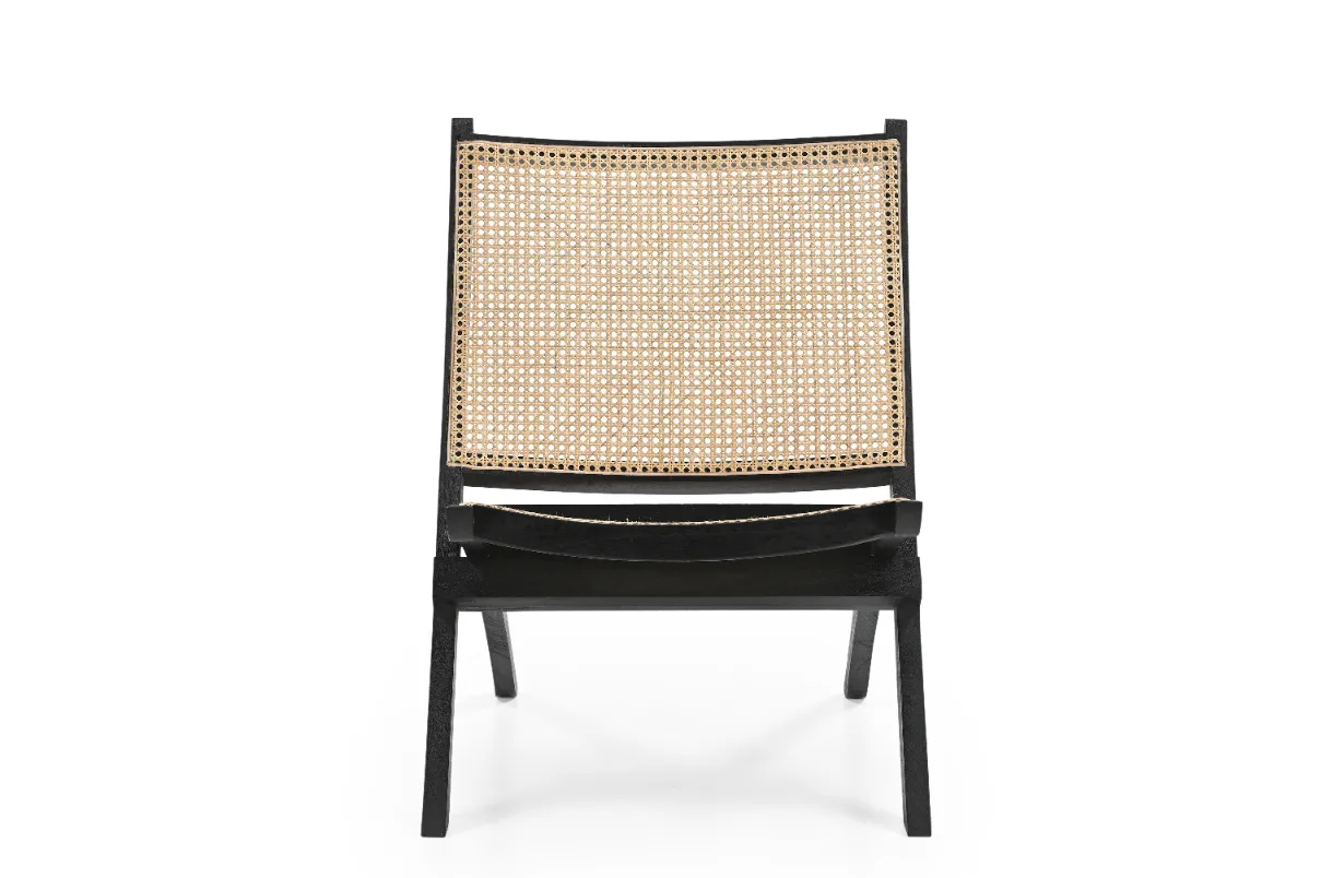 Mango Wood & Rattan Lounge Chair in Black Finish - Image 2