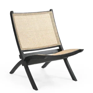 Mango Wood & Rattan Lounge Chair in Black Finish