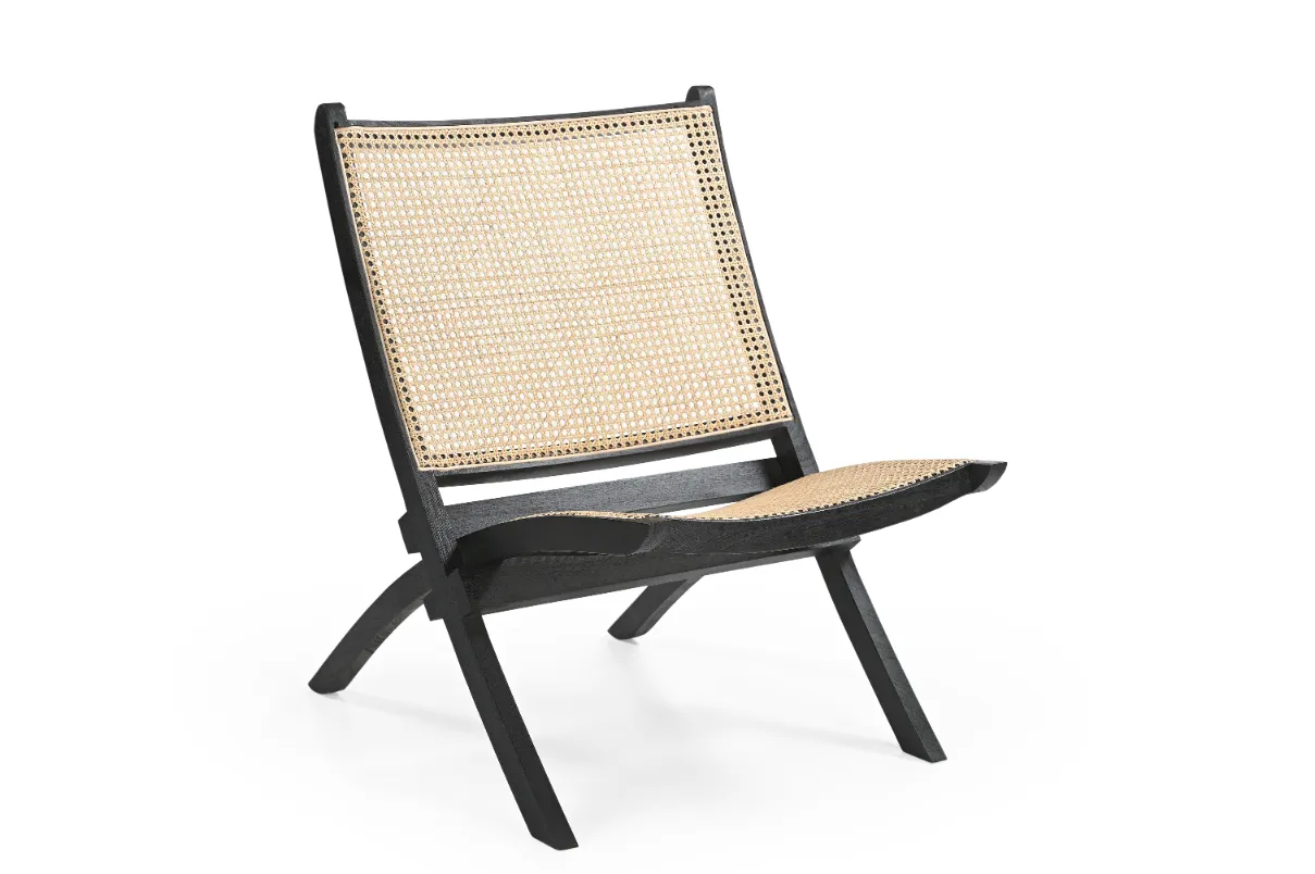 Mango Wood & Rattan Lounge Chair in Black Finish