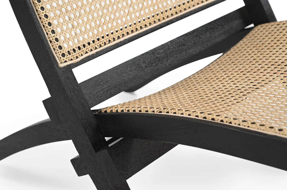 Mango Wood & Rattan Lounge Chair in Black Finish - Image 3