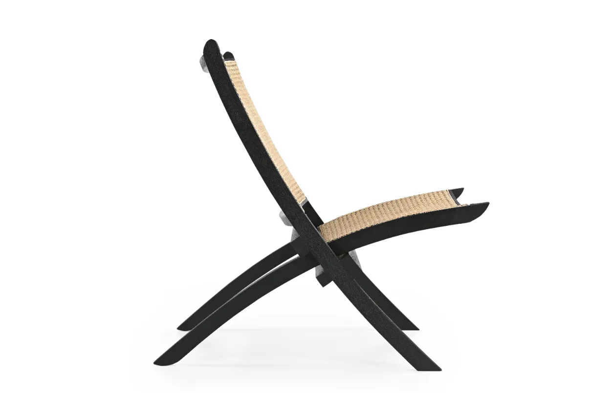 Mango Wood & Rattan Lounge Chair in Black Finish - Image 5
