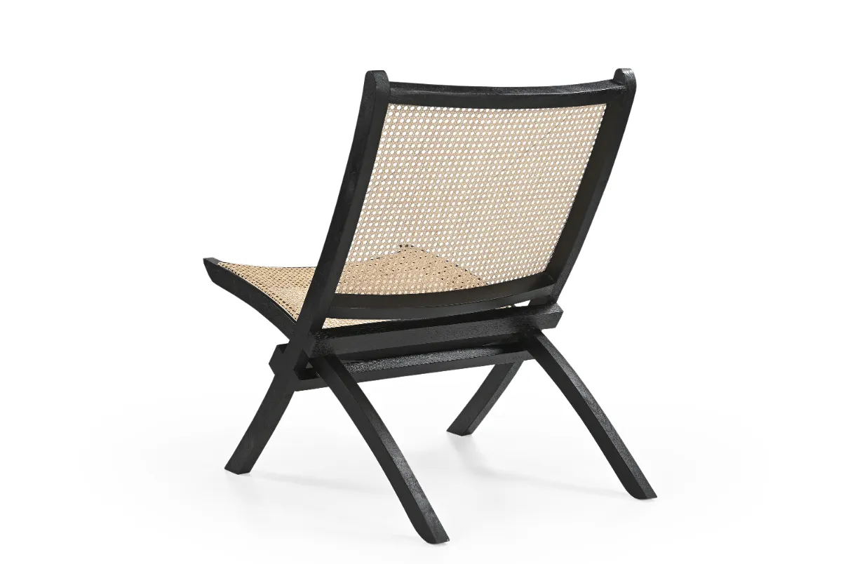 Mango Wood & Rattan Lounge Chair in Black Finish - Image 6