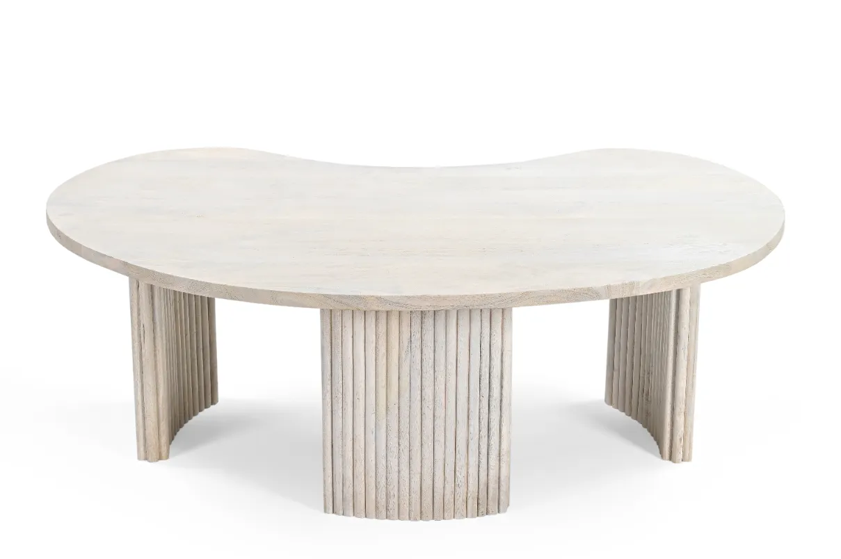 Mango Wood Curved Coffee Table in White Finish