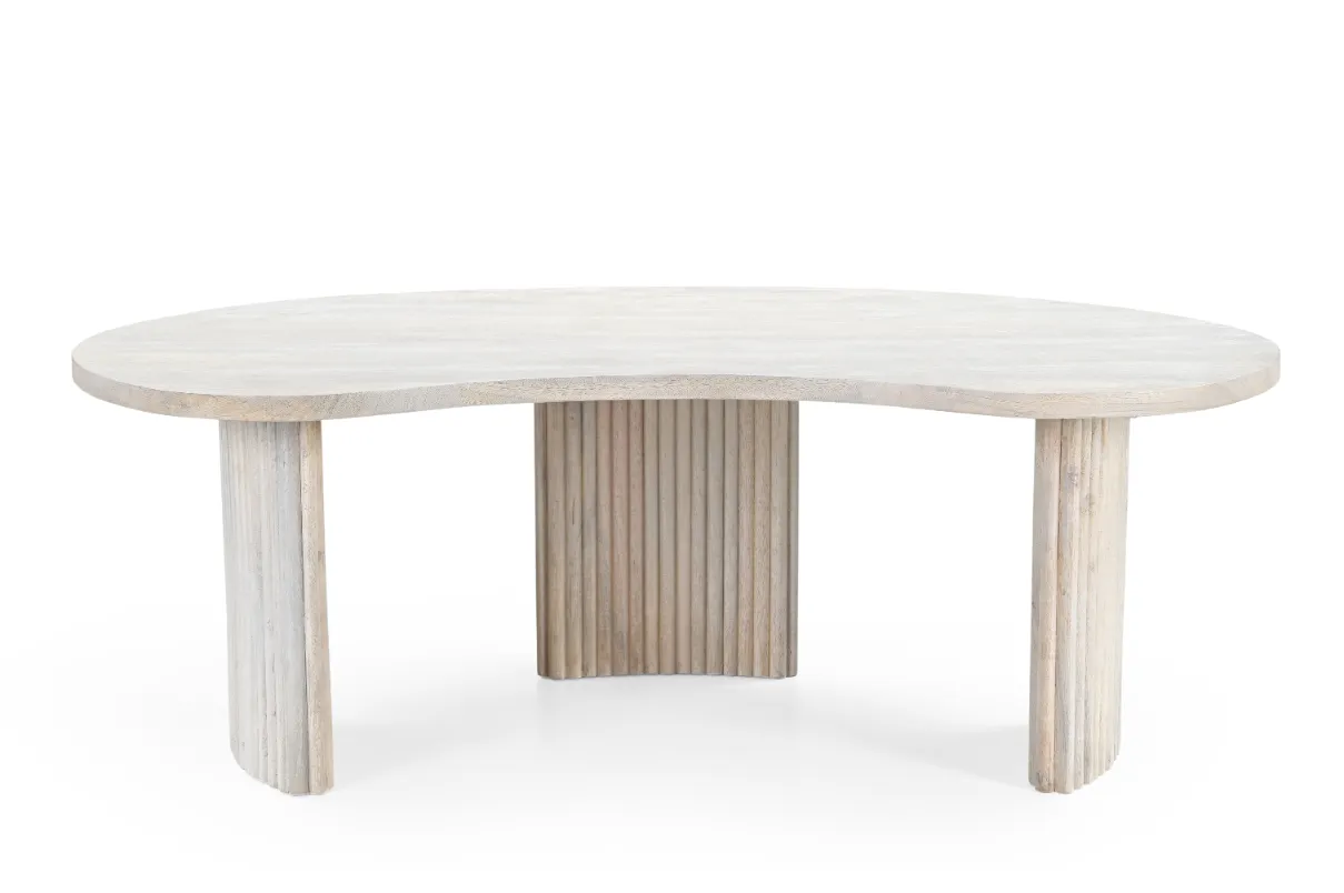 Mango Wood Curved Coffee Table in White Finish - Image 2