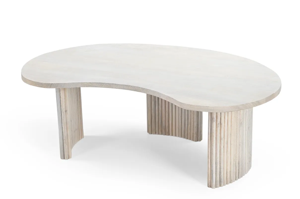 Mango Wood Curved Coffee Table in White Finish - Image 4