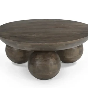 Mango Wood Round Coffee Table in Black Matt Finish