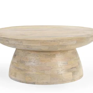 Mango Wood Round Coffee Table in White Stain Finish