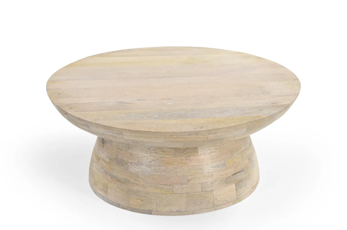 Mango Wood Round Coffee Table in White Stain Finish - Image 4