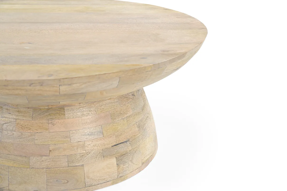 Mango Wood Round Coffee Table in White Stain Finish - Image 3