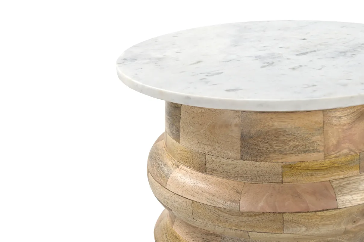 Mango Wood Round End Table with Marble Top - Image 4