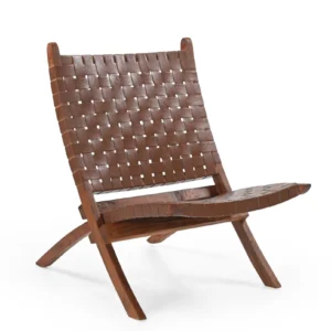 Acacia Wood & Leather Lounge Chair in Honey Finish
