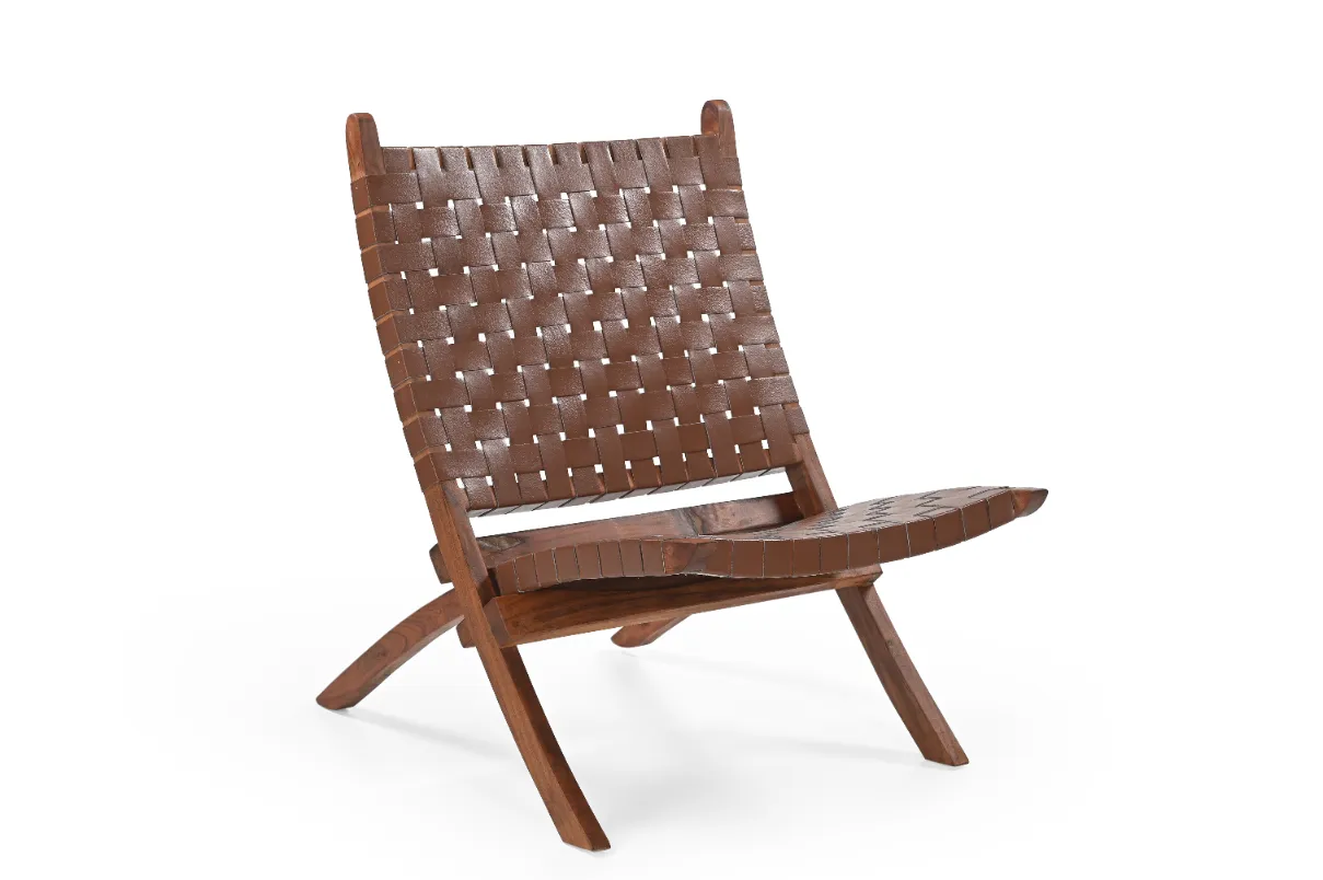 Acacia Wood & Leather Lounge Chair in Honey Finish