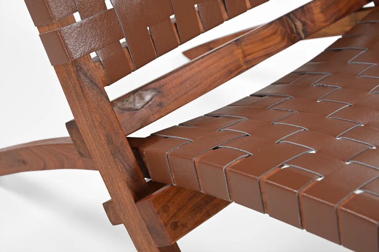 Acacia Wood & Leather Lounge Chair in Honey Finish - Image 2